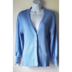Boston Proper Womens Light Blue Ribbed Puff Sleeve Sweater Size Small Preppy